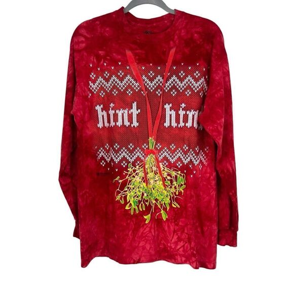 The Mountain T Shirt Men's‎ Size L Red Tie Dye Christmas Holiday Mistletoe - Picture 1 of 6